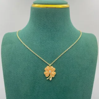 Gold-Tone Enamel Four-Leaf Clover Pendant Necklace