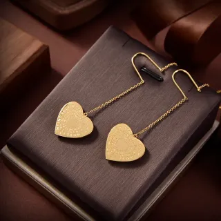 Gold-Tone Engraved Heart Chain Drop Earrings