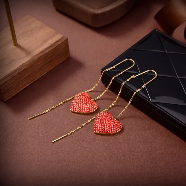 Gold-Tone Engraved Heart Chain Drop Earrings 3