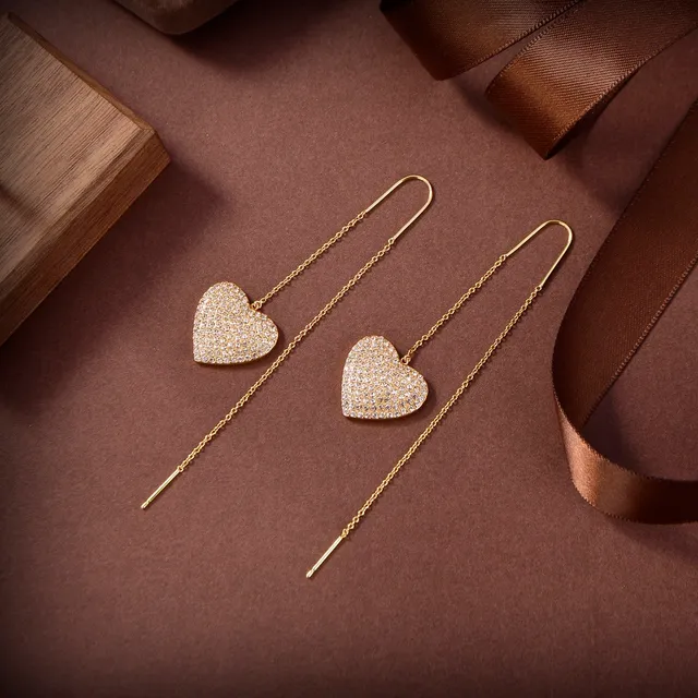 Gold-Tone Engraved Heart Chain Drop Earrings 5