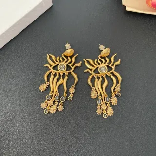 Gold-Tone Eye Motif Flame Filigree Dangle Earrings