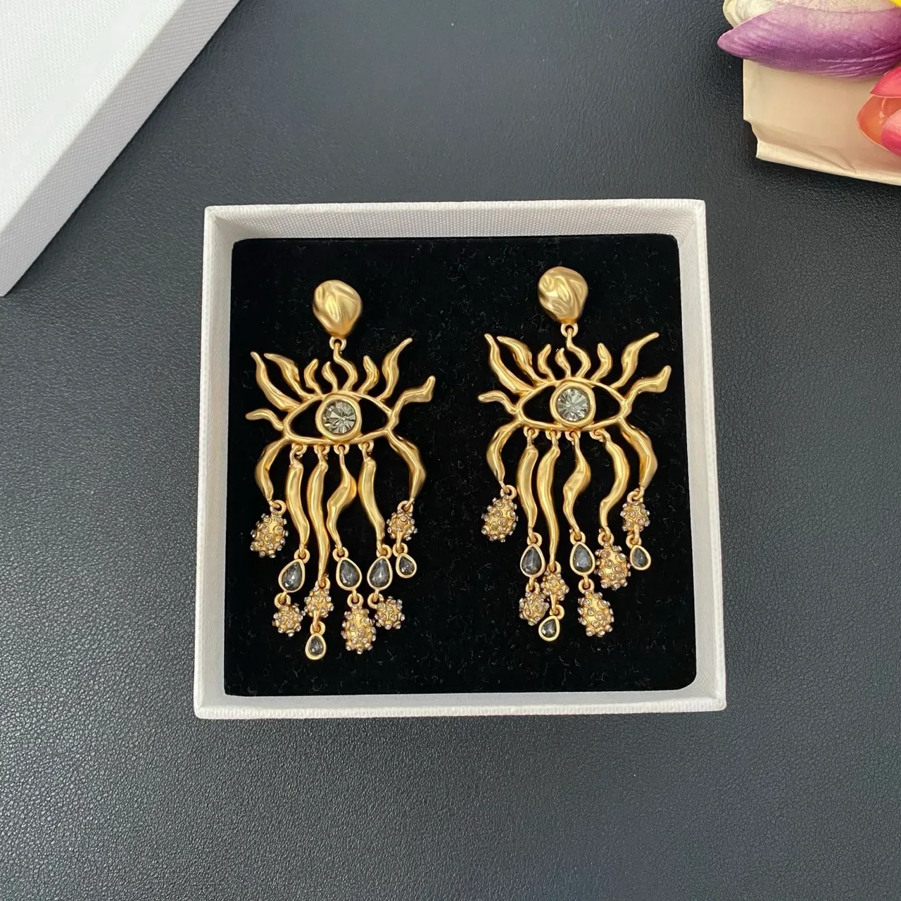 Gold-Tone Eye Motif Flame Filigree Dangle Earrings 6
