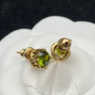 Gold-Tone Faceted Green Gemstone Scroll Motif Stud Earrings