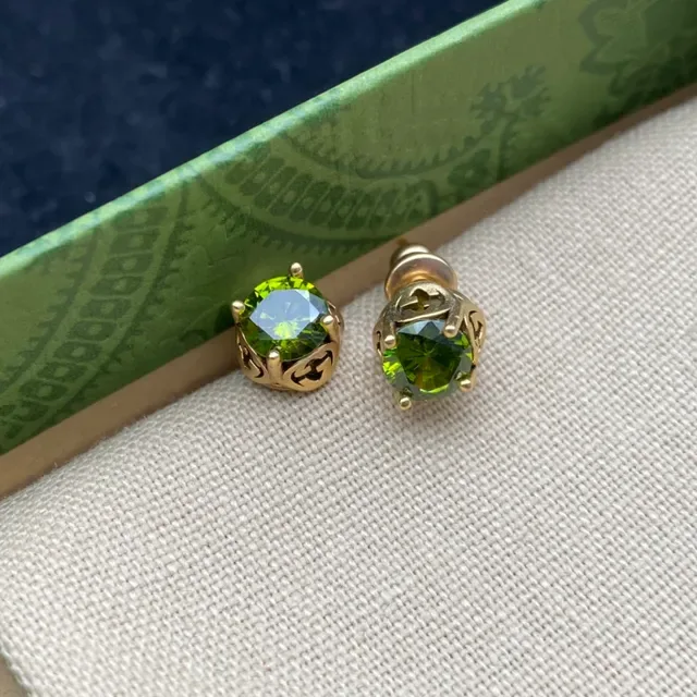 Gold-Tone Faceted Green Gemstone Scroll Motif Stud Earrings 5