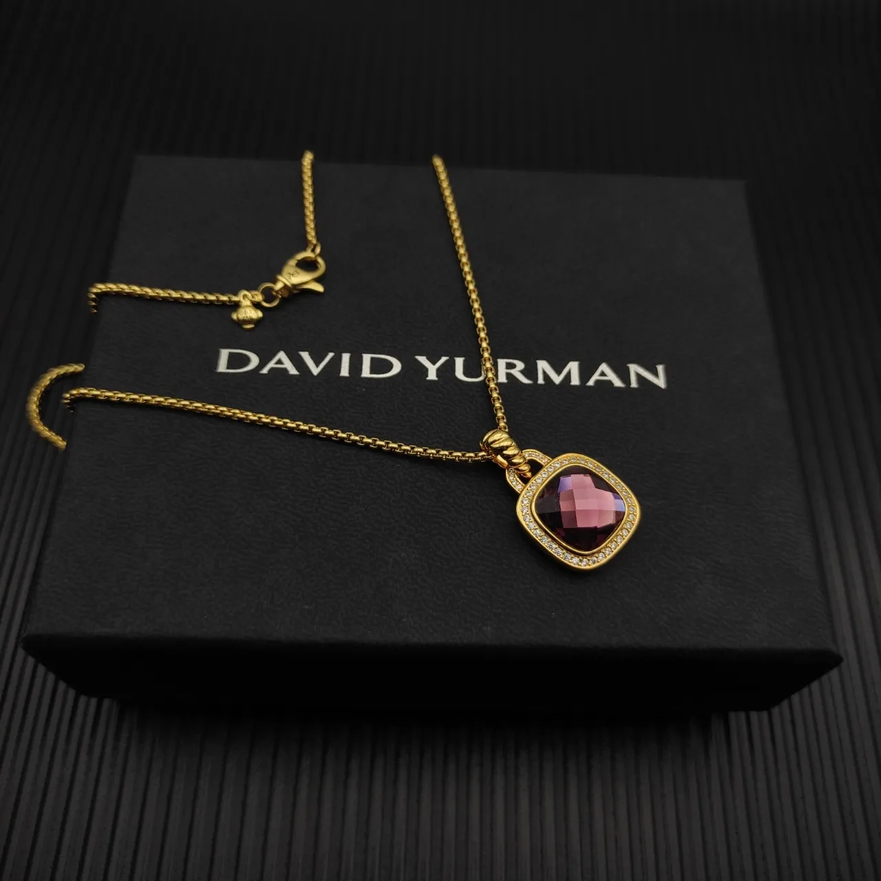 Gold-Tone Faceted Pink Gemstone Halo Pendant Necklace 9