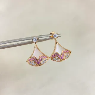 Gold-Tone Fan-Shaped Mother-of-Pearl and Pink Stone Earrings