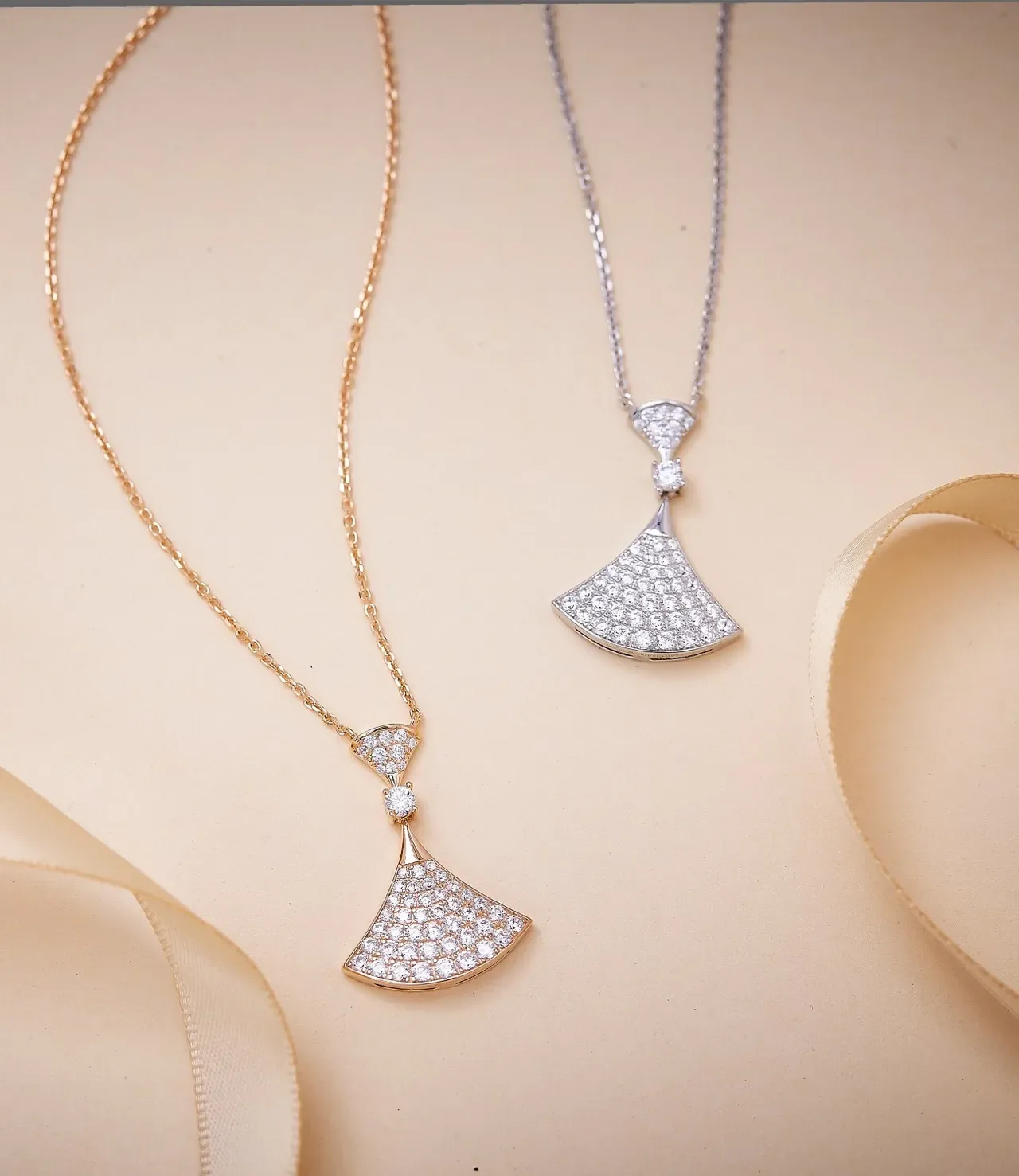 Gold-Tone Fan-Shaped Pavé Crystal Pendant Necklace 4