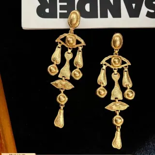 Gold-Tone Figurative Eye and Lip Chandelier Earrings