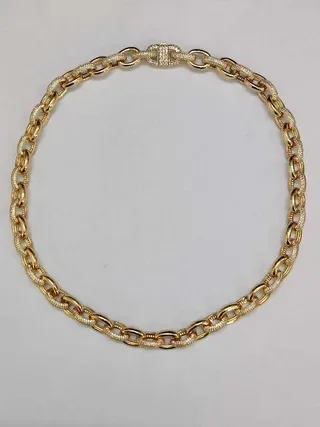Gold-Tone Fully Pave-Set Chunky Curb Link Necklace 10
