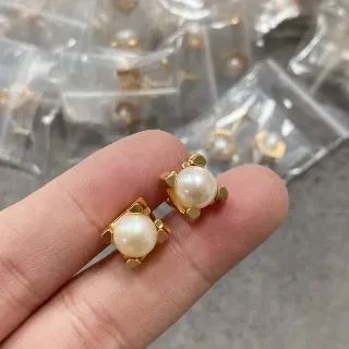 Gold-Tone Geometric Pearl Stud Earrings