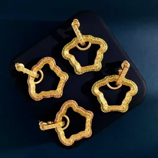 Gold-Tone Greek Key Motif Pave-Stone Toggle Earrings