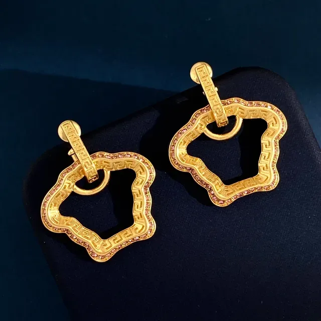 Gold-Tone Greek Key Motif Pave-Stone Toggle Earrings 5