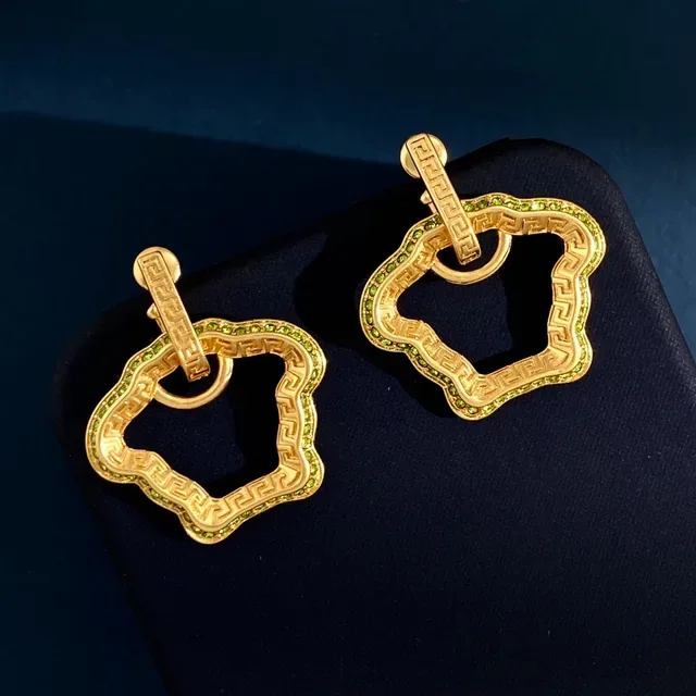 Gold-Tone Greek Key Motif Pave-Stone Toggle Earrings 6