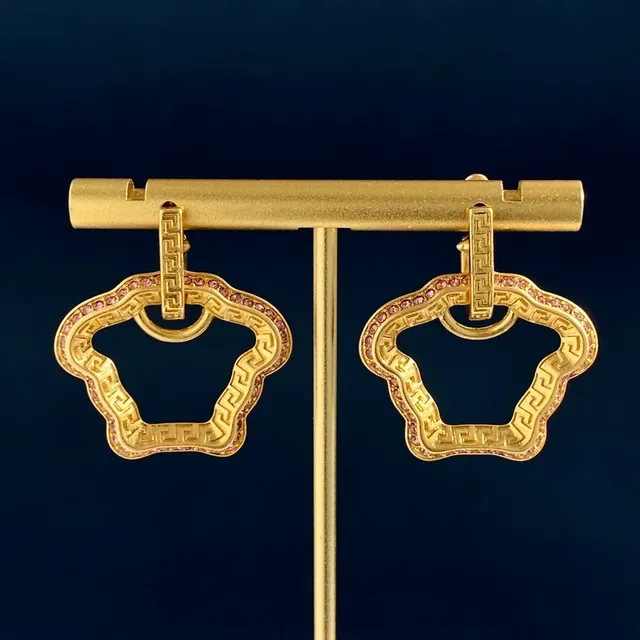 Gold-Tone Greek Key Motif Pave-Stone Toggle Earrings 8