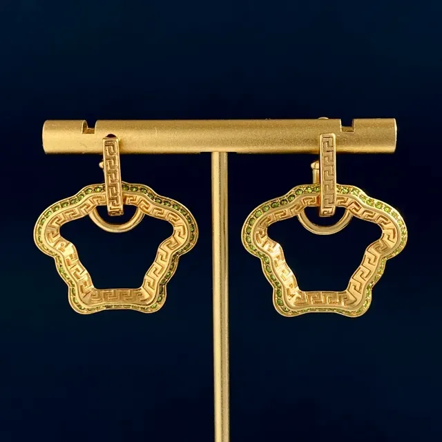 Gold-Tone Greek Key Motif Pave-Stone Toggle Earrings 9