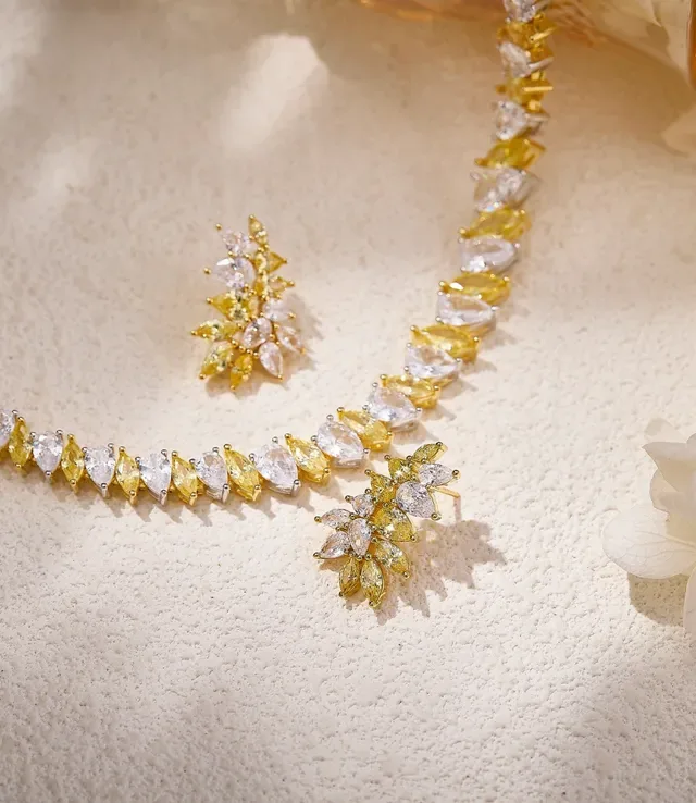 Gold-Tone Leaf Cluster Marquise-Cut Stone Stud Earrings 5