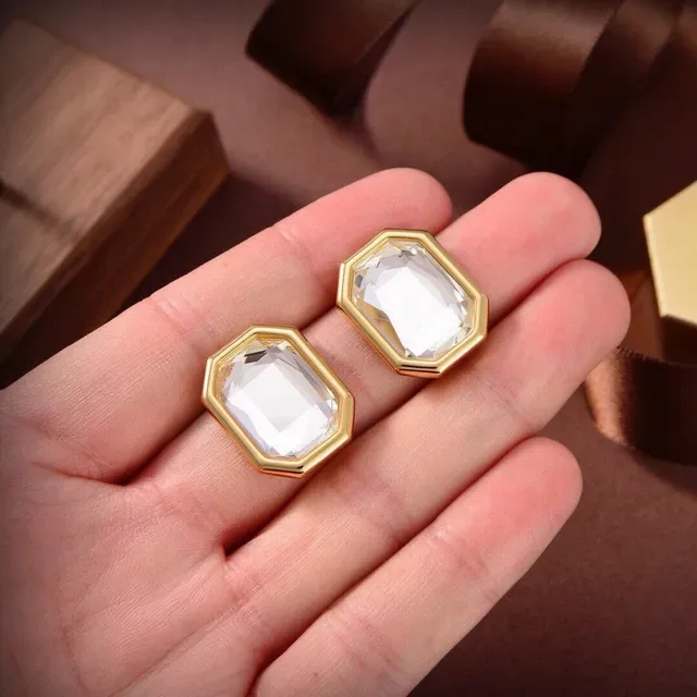 Gold-Tone Octagonal Faceted Clear Stone Stud Earrings 3