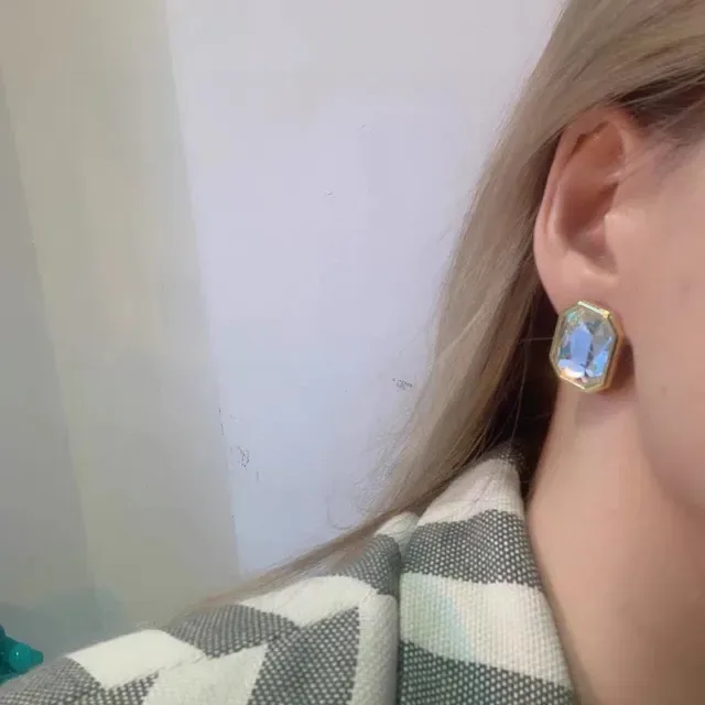 Gold-Tone Octagonal Faceted Clear Stone Stud Earrings 7