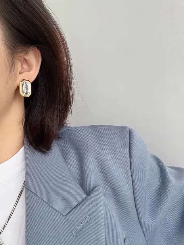 Gold-Tone Octagonal Faceted Clear Stone Stud Earrings 8
