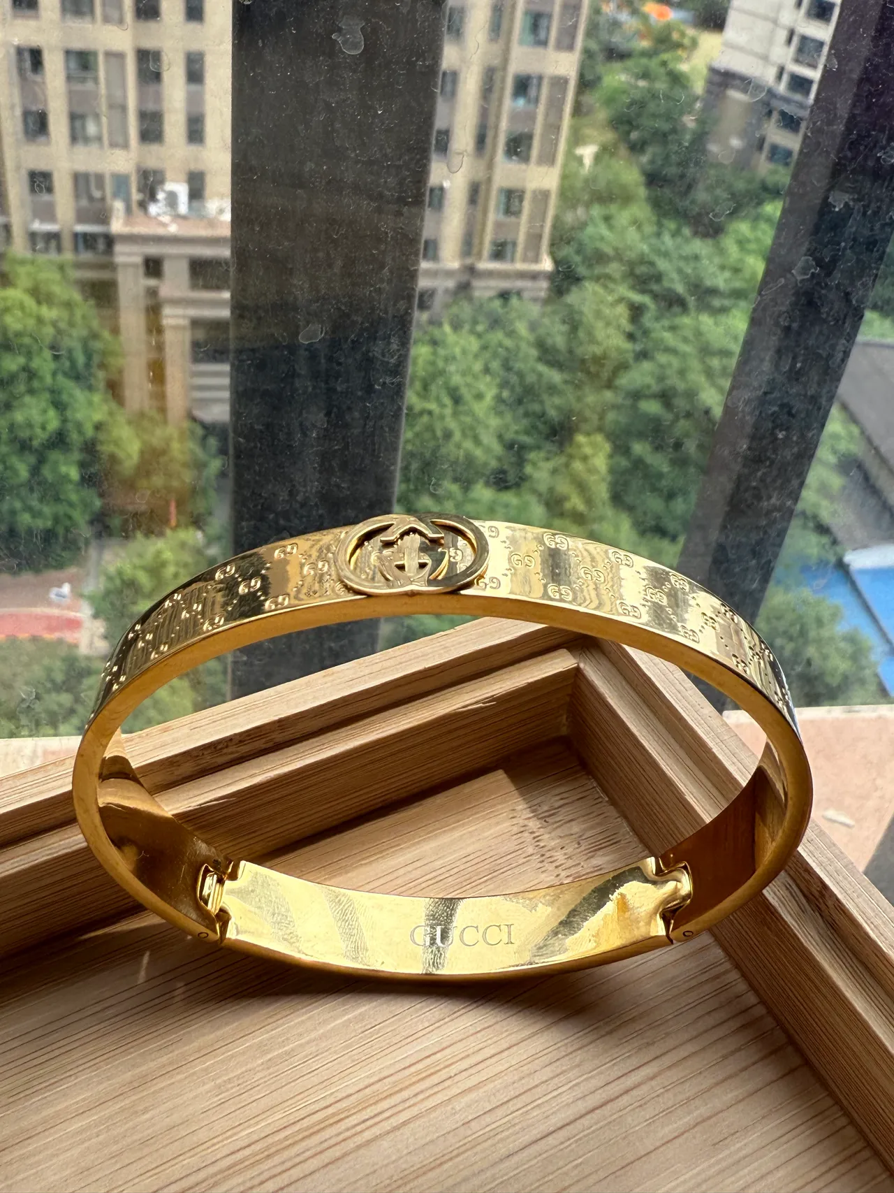 Gold-Tone Pavé Crystal Hinged Bangle Bracelet 4