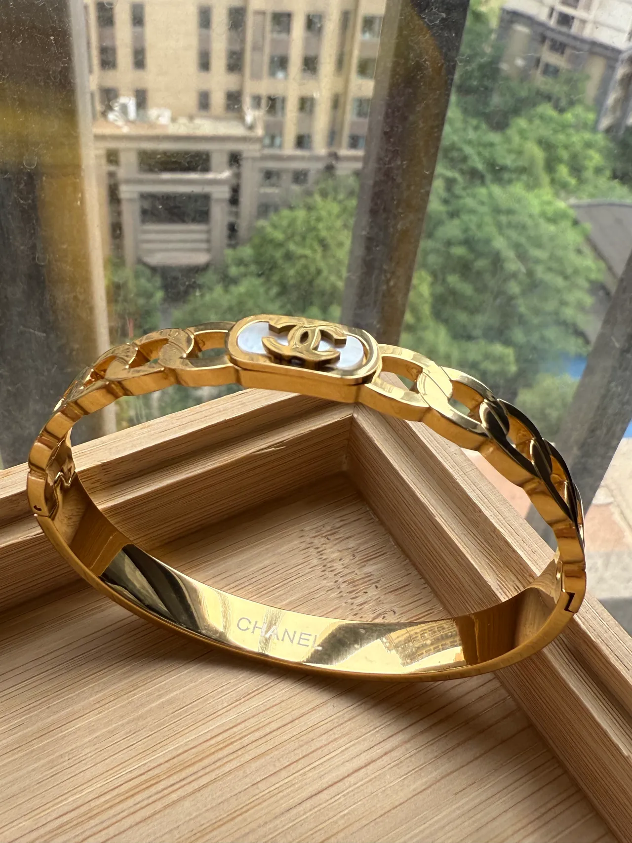 Gold-Tone Pavé Crystal Hinged Bangle Bracelet 24