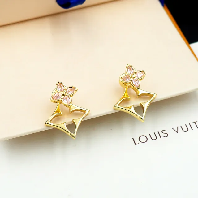 Gold-Tone Pink Gem Floral Motif Openwork Earrings 9