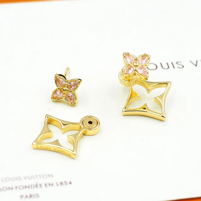 Gold-Tone Pink Gem Floral Motif Openwork Earrings 7
