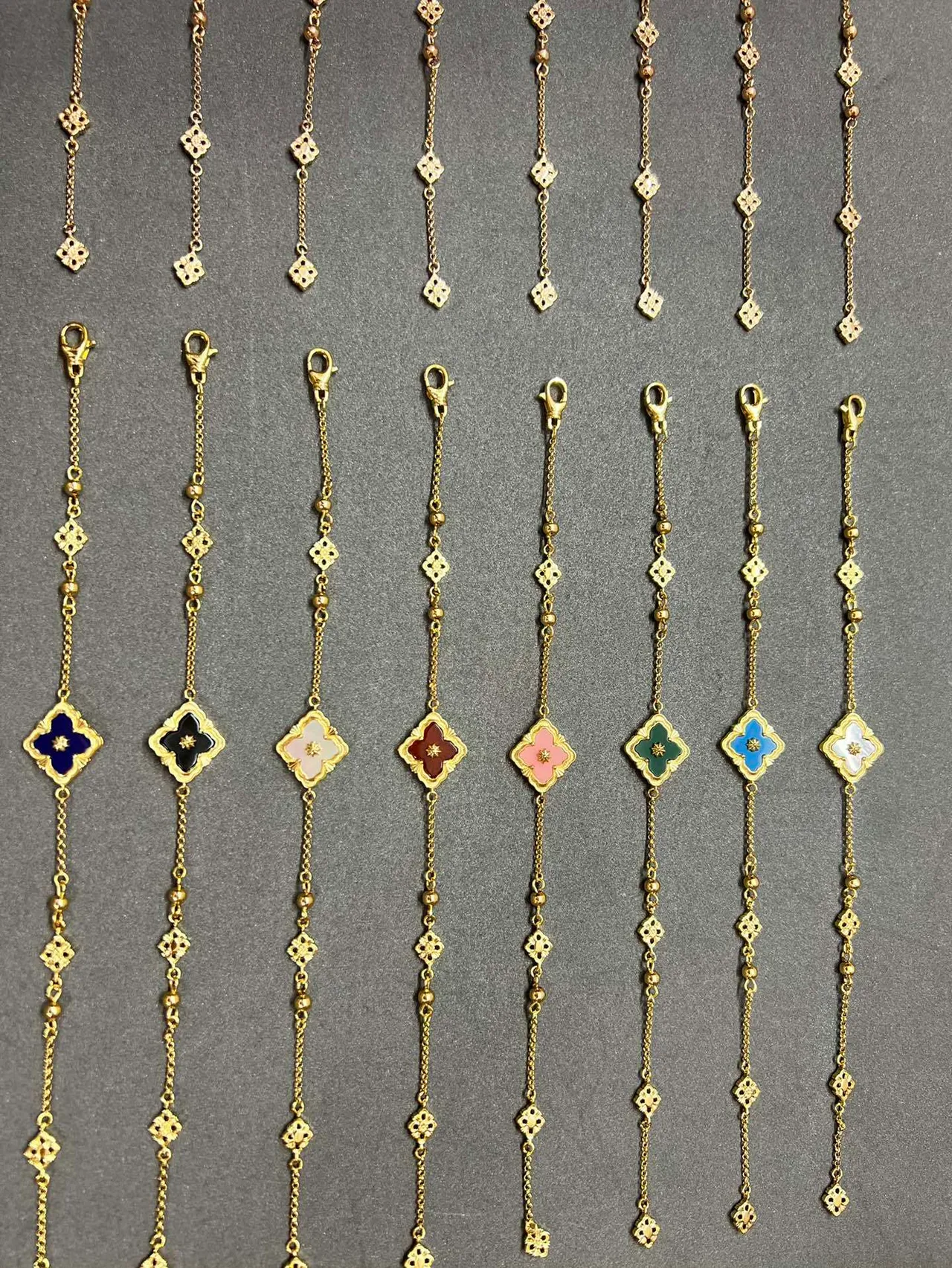Gold-Tone Quatrefoil Enamel Charm Chain Bracelets 2