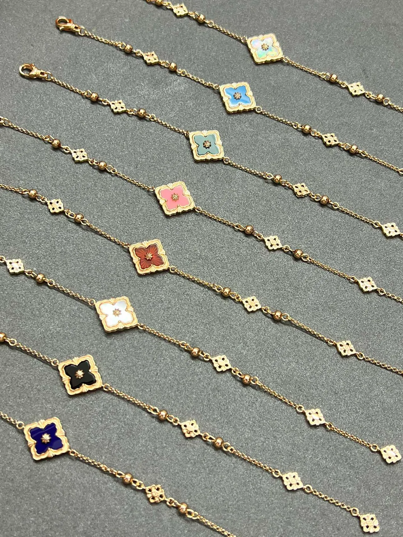 Gold-Tone Quatrefoil Enamel Charm Chain Bracelets 3