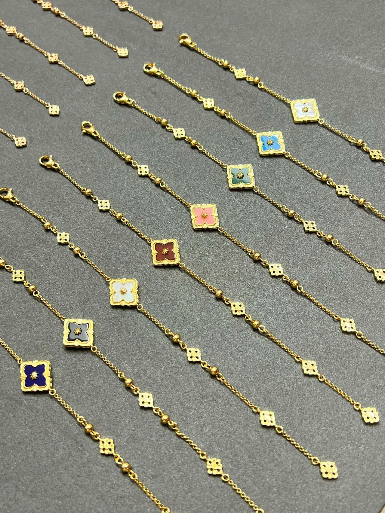 Gold-Tone Quatrefoil Enamel Charm Chain Bracelets 4