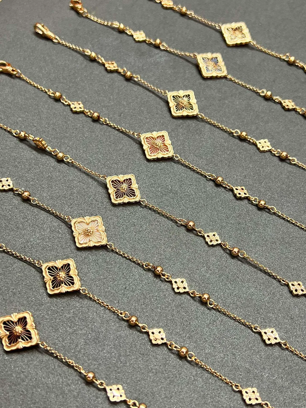 Gold-Tone Quatrefoil Enamel Charm Chain Bracelets 5