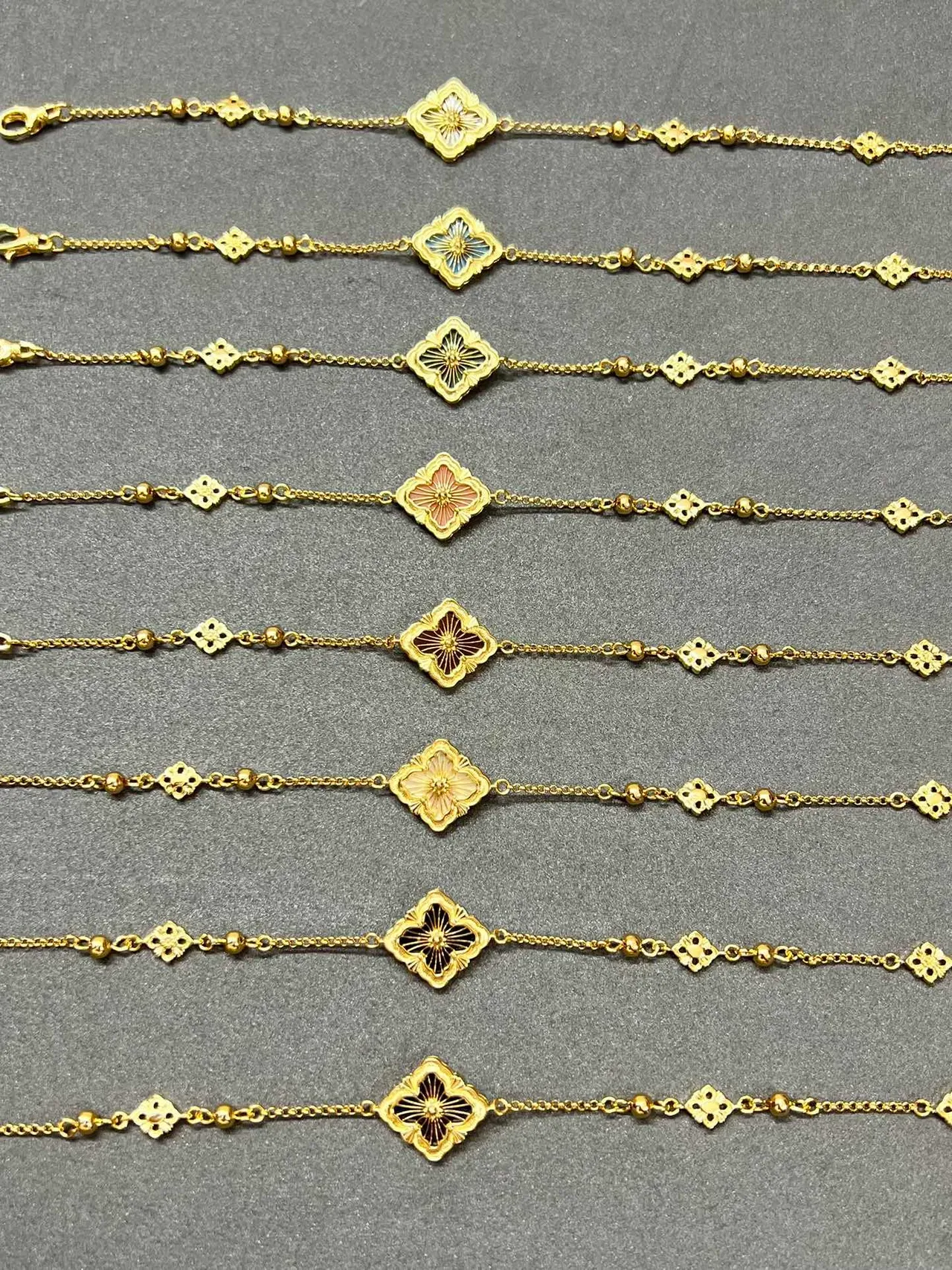 Gold-Tone Quatrefoil Enamel Charm Chain Bracelets 6
