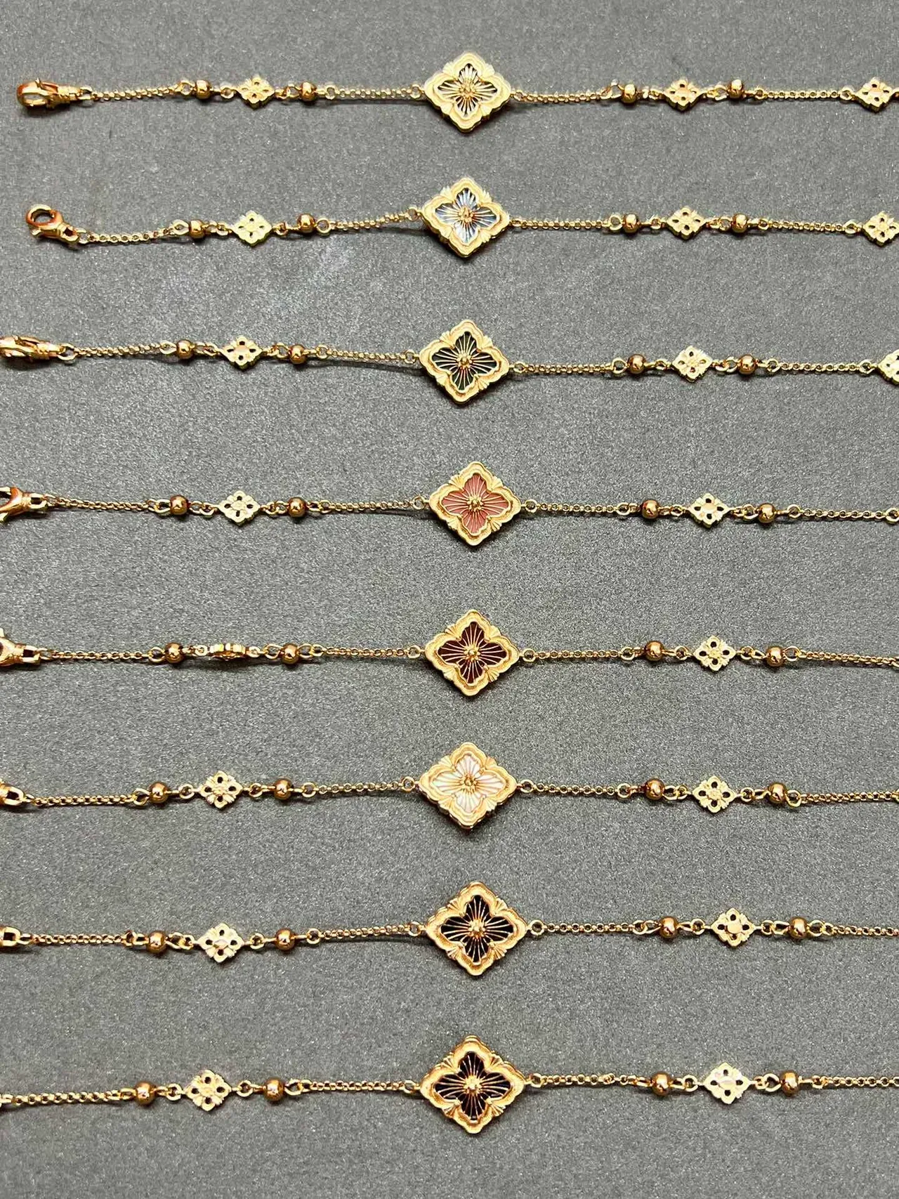 Gold-Tone Quatrefoil Enamel Charm Chain Bracelets 7