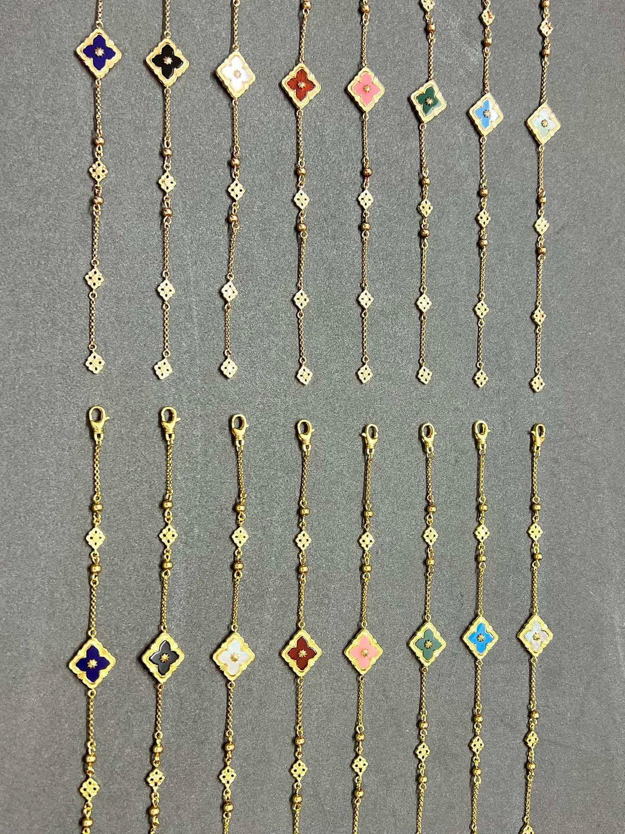 Gold-Tone Quatrefoil Enamel Charm Chain Bracelets 8