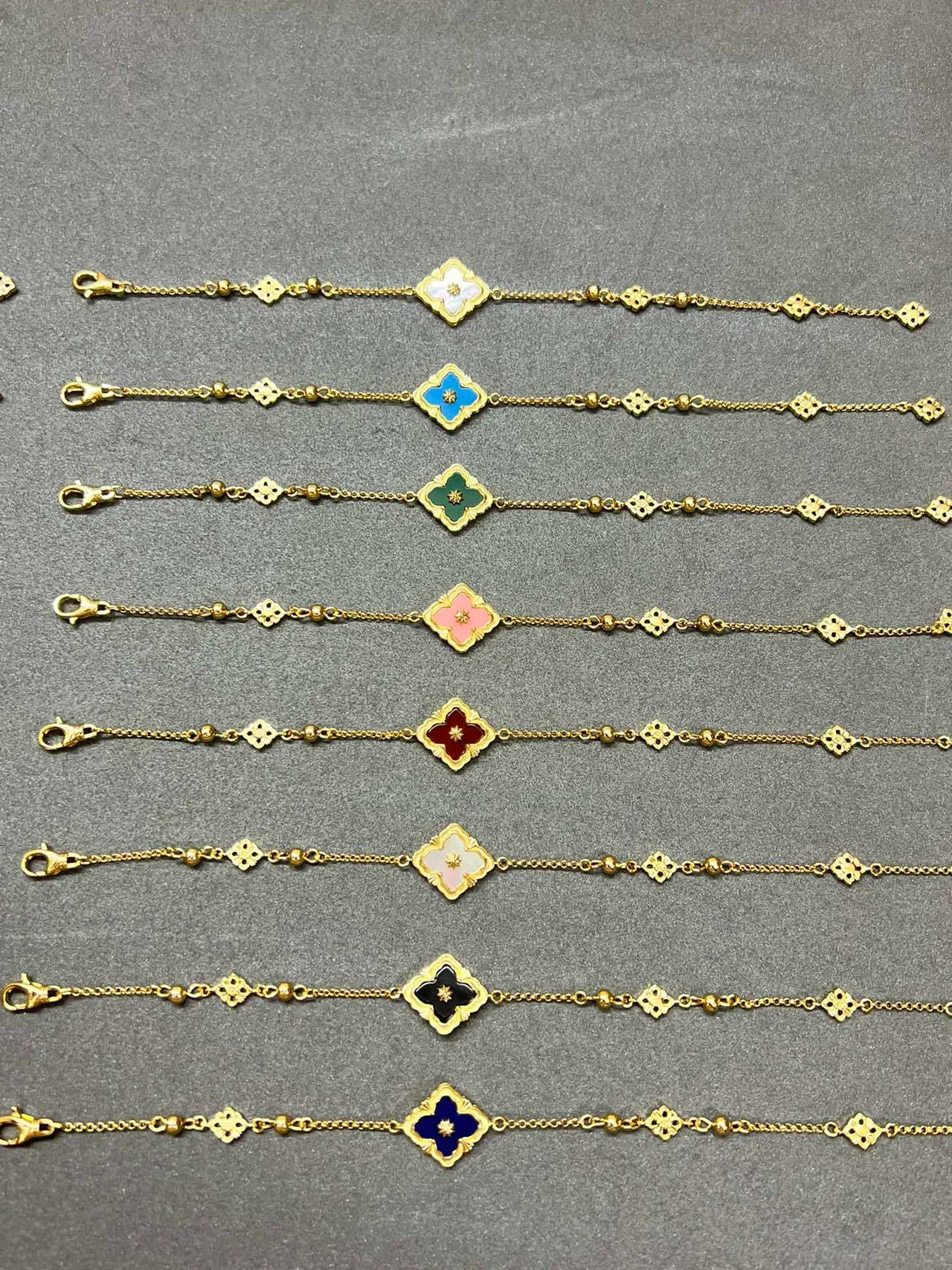 Gold-Tone Quatrefoil Enamel Charm Chain Bracelets 9