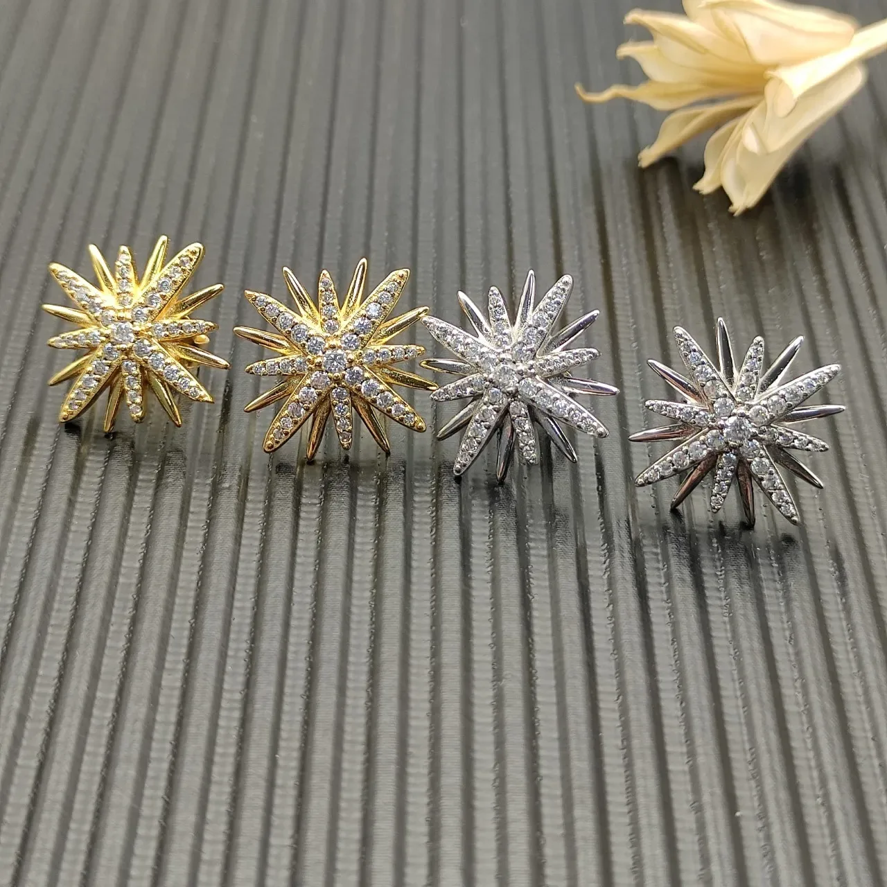 Gold-Tone Starburst Pavé-Set Stud Earrings 4