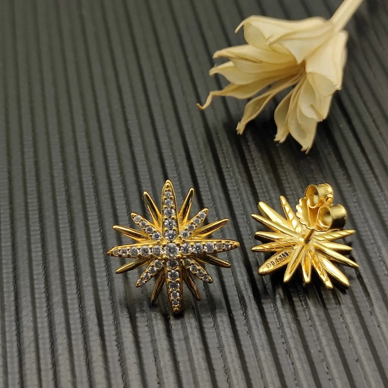 Gold-Tone Starburst Pavé-Set Stud Earrings 5