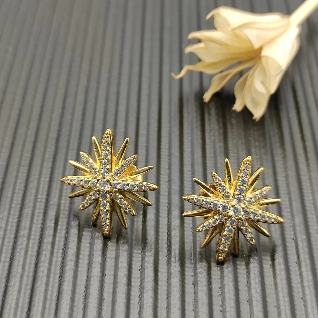 Gold-Tone Starburst Pavé-Set Stud Earrings 6