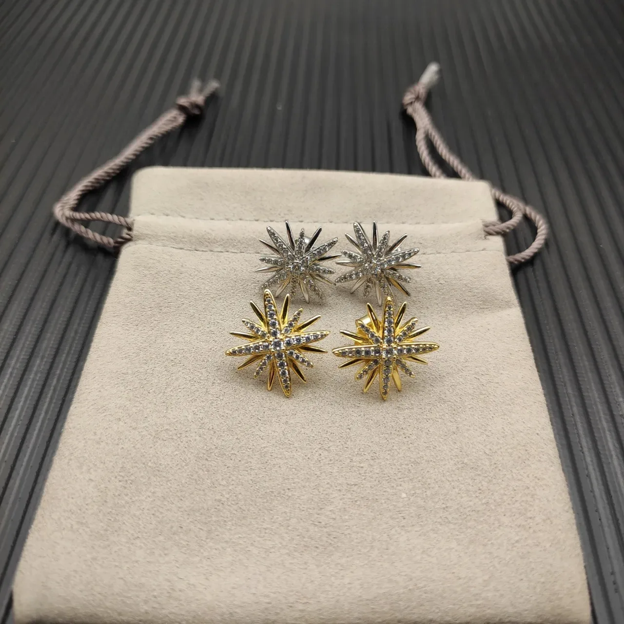Gold-Tone Starburst Pavé-Set Stud Earrings 7