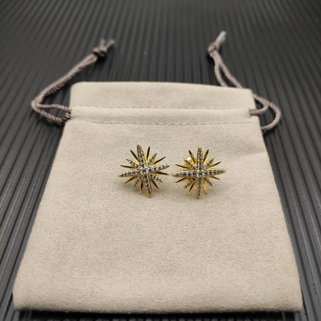 Gold-Tone Starburst Pavé-Set Stud Earrings 8