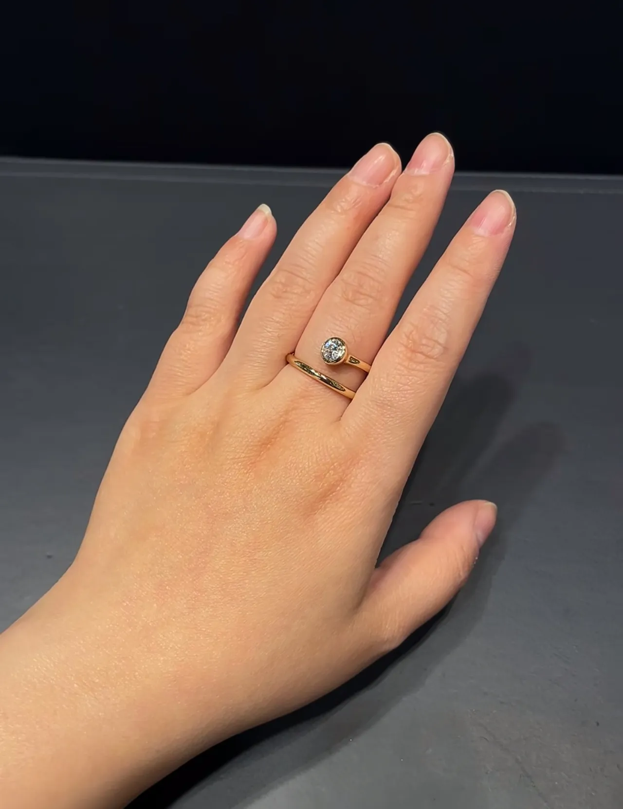 Gold-Toned Double-Band Solitaire Ring 4
