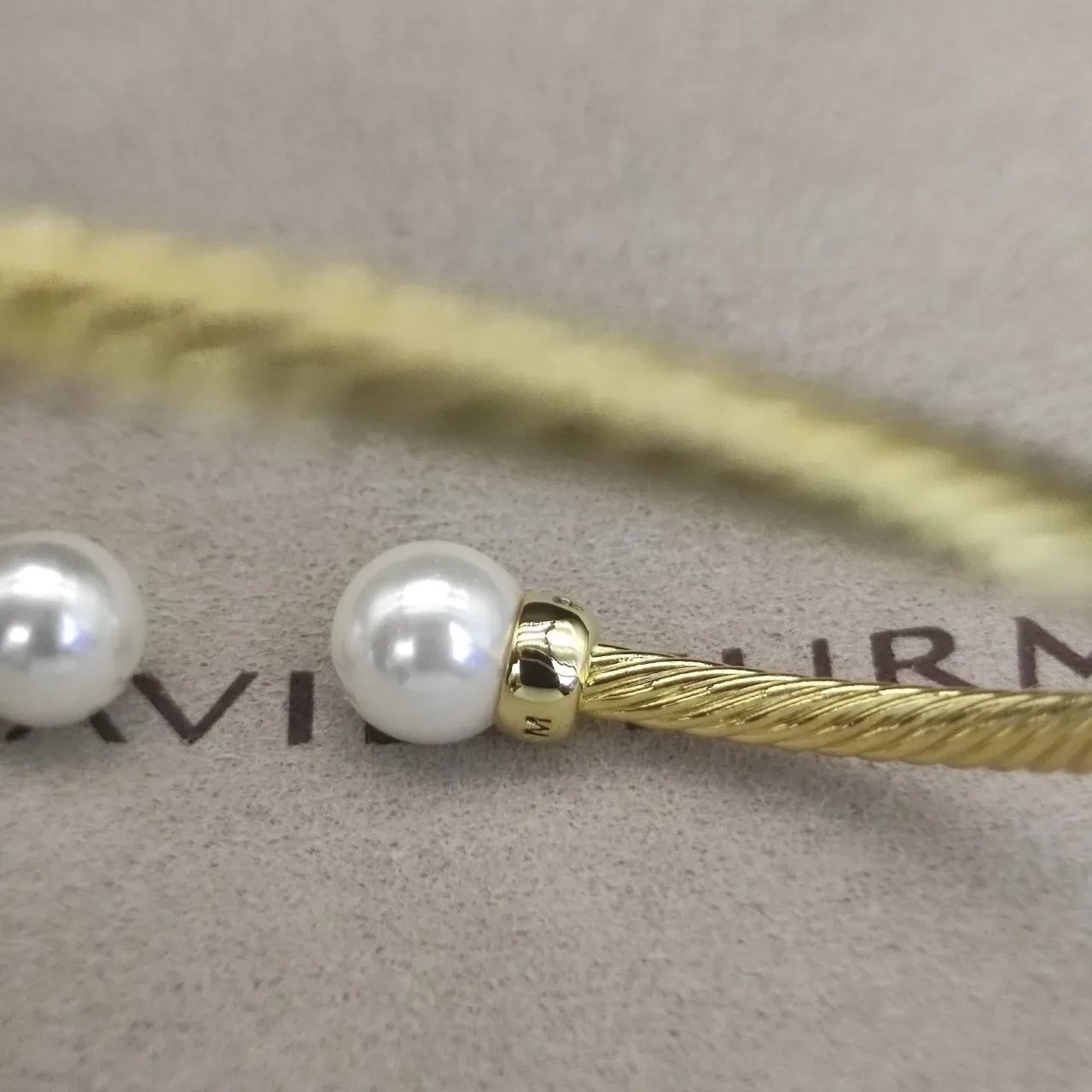Gold-Toned Twisted Cable Pearl-Ended Open Cuff Bracelet 2