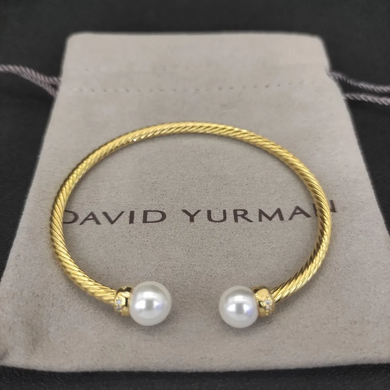 Gold-Toned Twisted Cable Pearl-Ended Open Cuff Bracelet 6