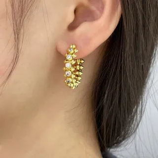 Gold Transparent Spiked Hoop Double-Row Earrings