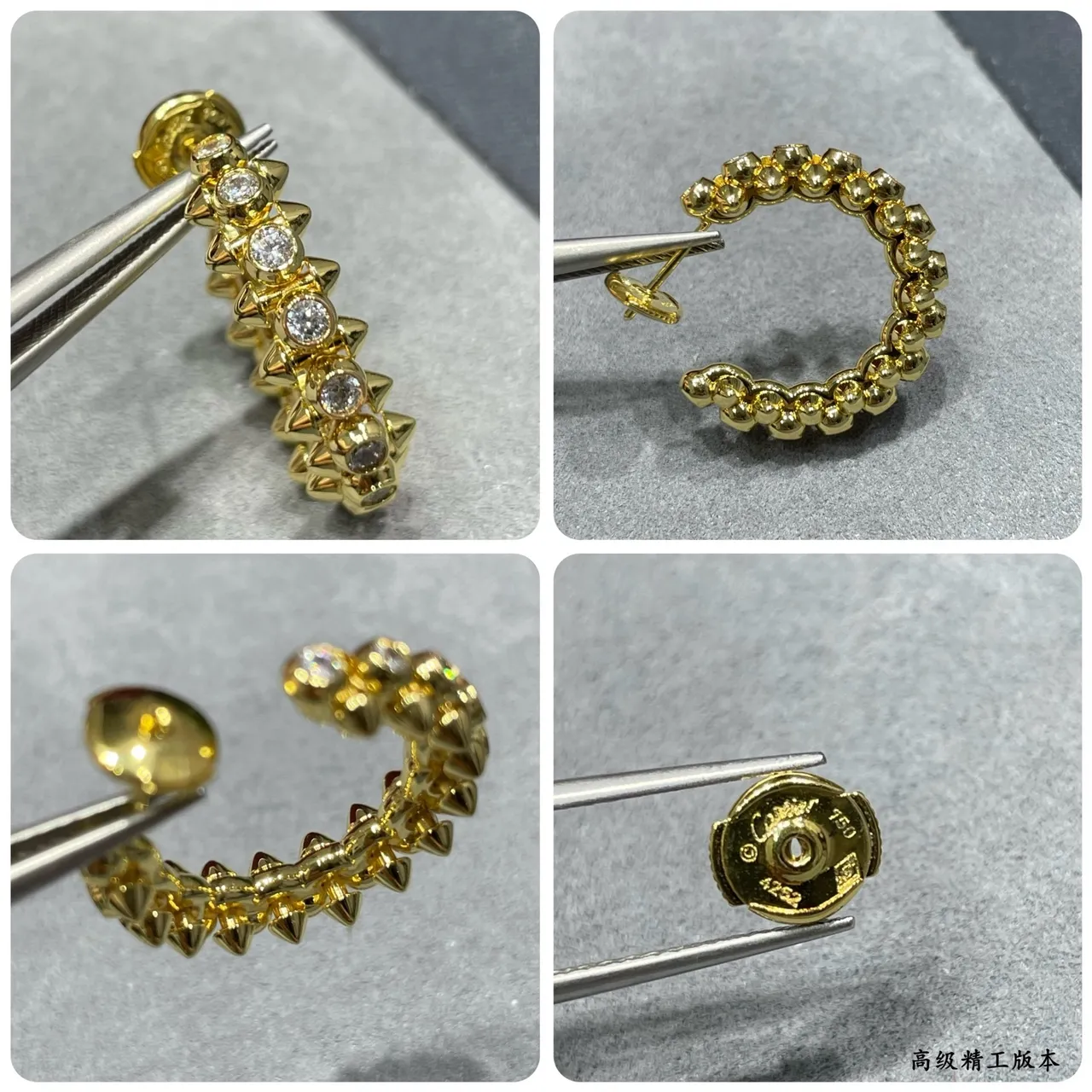 Gold Transparent Spiked Hoop Double-Row Earrings 5
