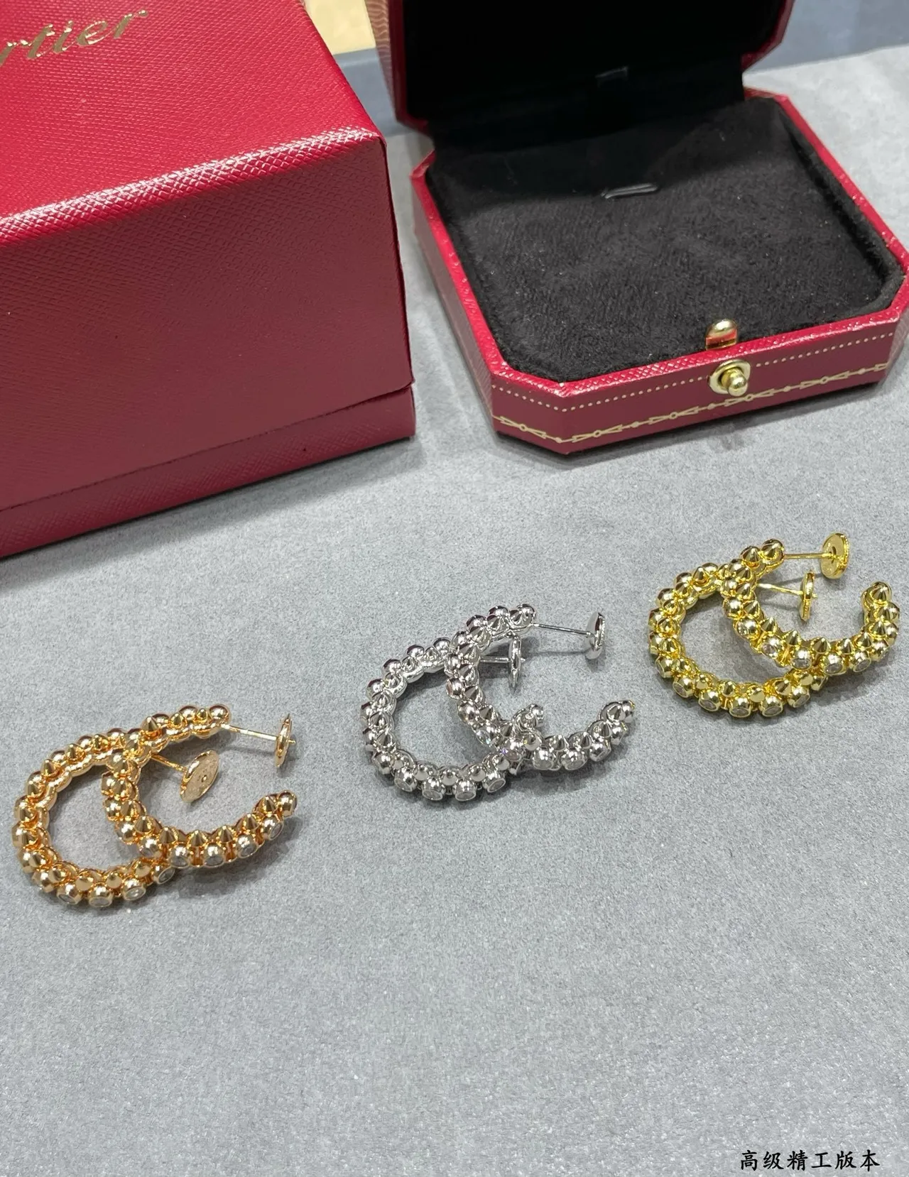 Gold Transparent Spiked Hoop Double-Row Earrings 6