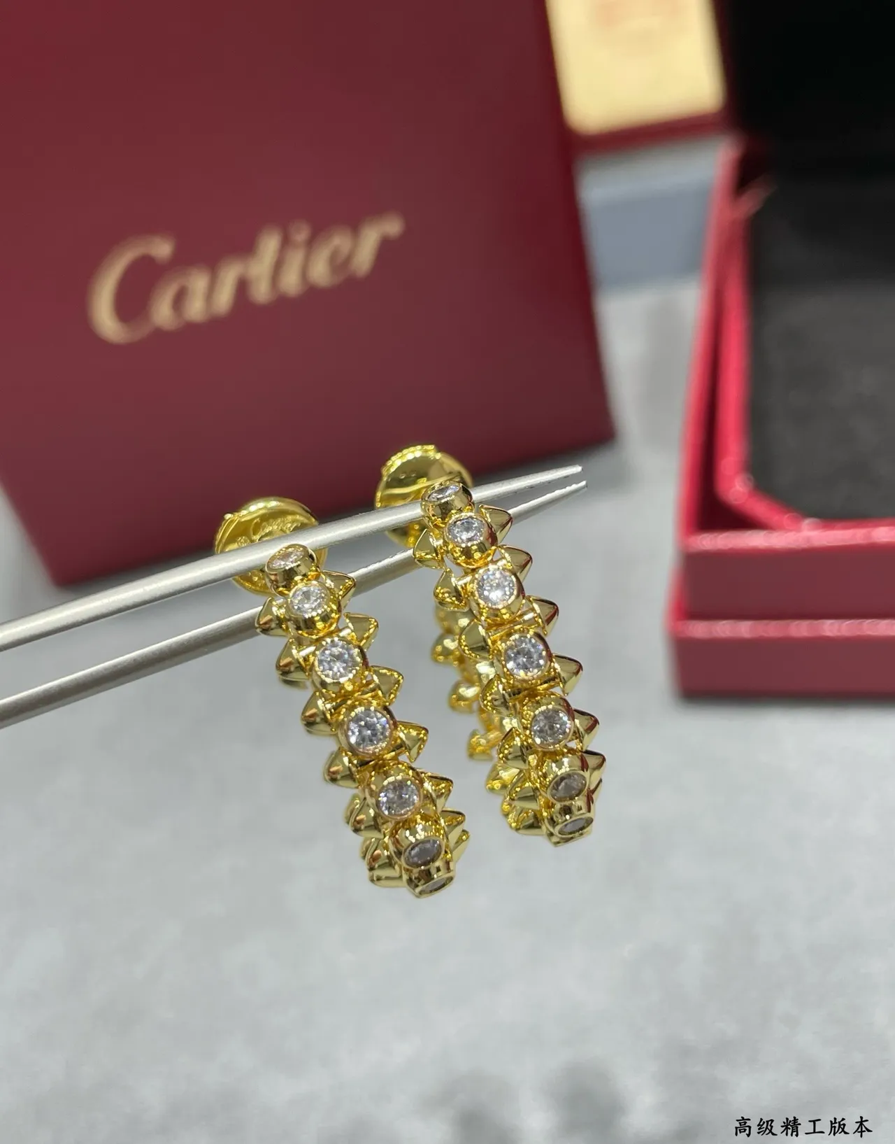 Gold Transparent Spiked Hoop Double-Row Earrings 9
