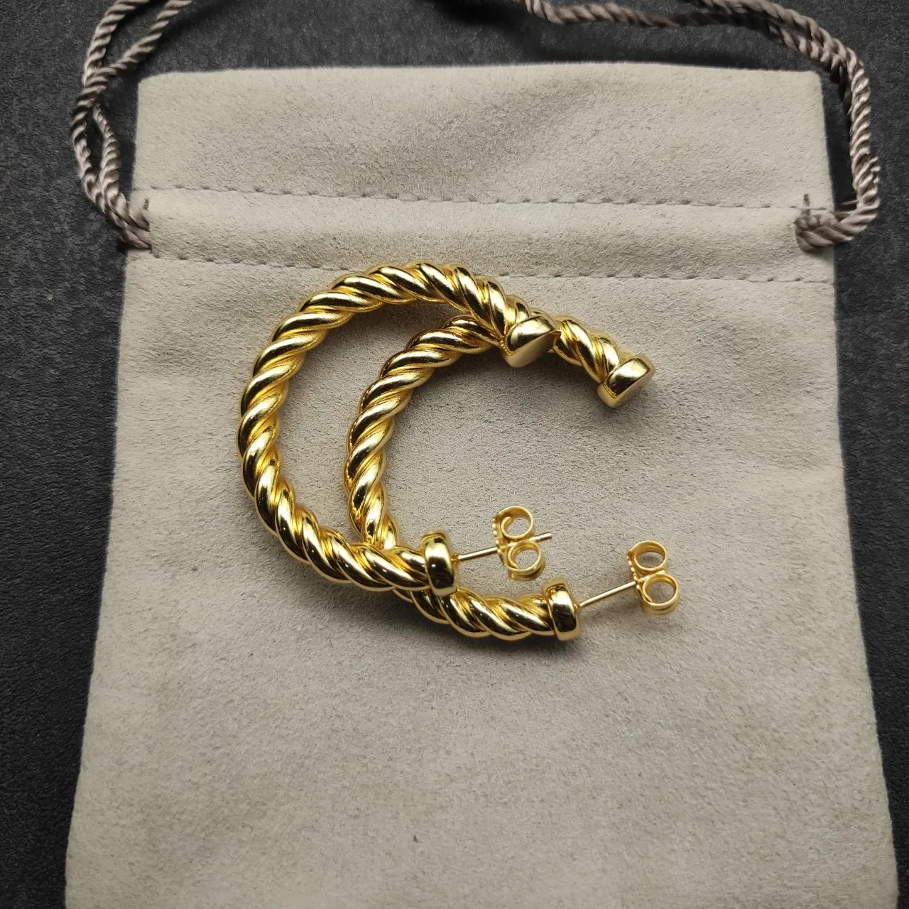 Gold Twisted Rope Hoop Earrings 4