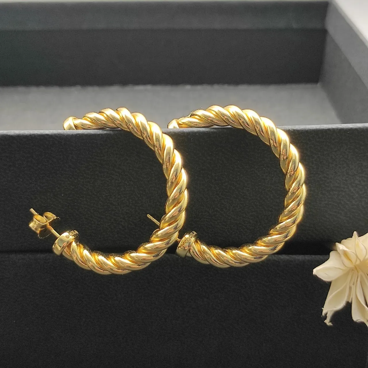 Gold Twisted Rope Hoop Earrings 6