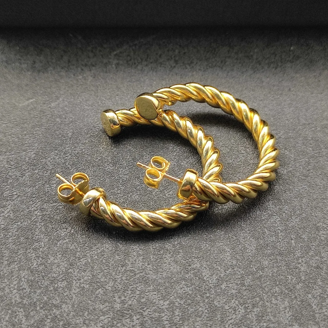 Gold Twisted Rope Hoop Earrings 9